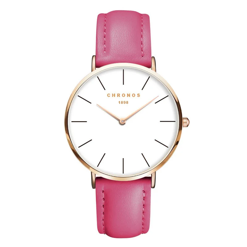 Часы наручные мужские кварцевые цвета розового золота с кожаным ремешком |