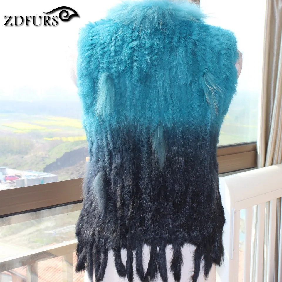 FXFURS 2020 вязаный жилет из кроличьего меха/жилет Модный воротник меха енота Женский