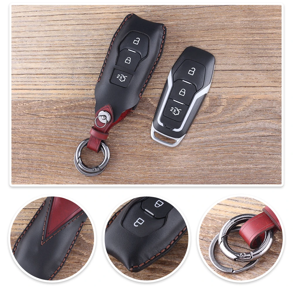 KEYYOU 3 кнопки дистанционного кожаный ключ оболочки сумка для Ford Mondeo Fusion брелок для ключей автомобиля чехол брелок крышка