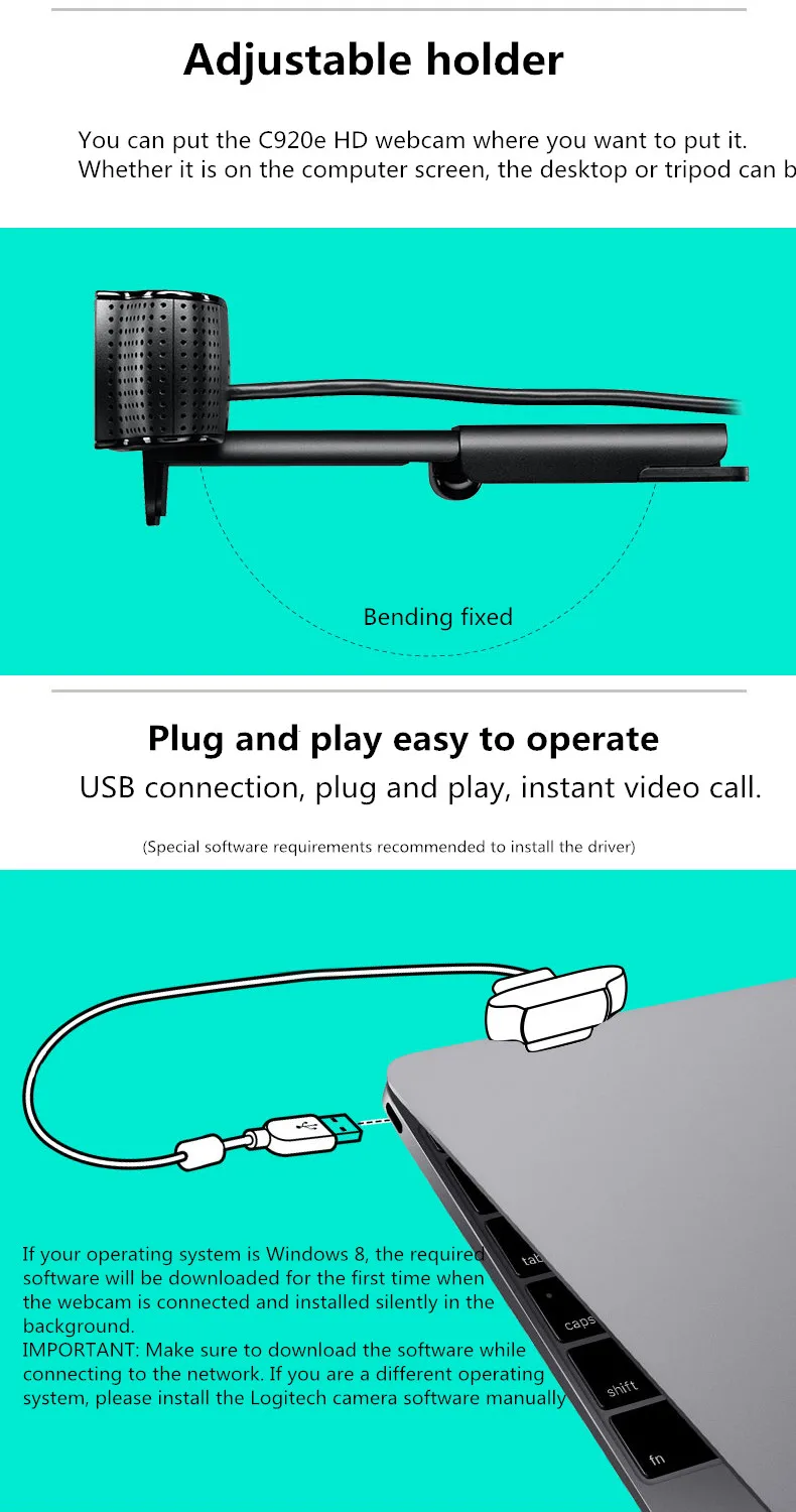Веб-камера Logitech HD Pro C920e, широкоформатный видеозвонок и запись, камера 1080 p, веб-камера для настольного компьютера или ноутбука, обновленная версия C920
