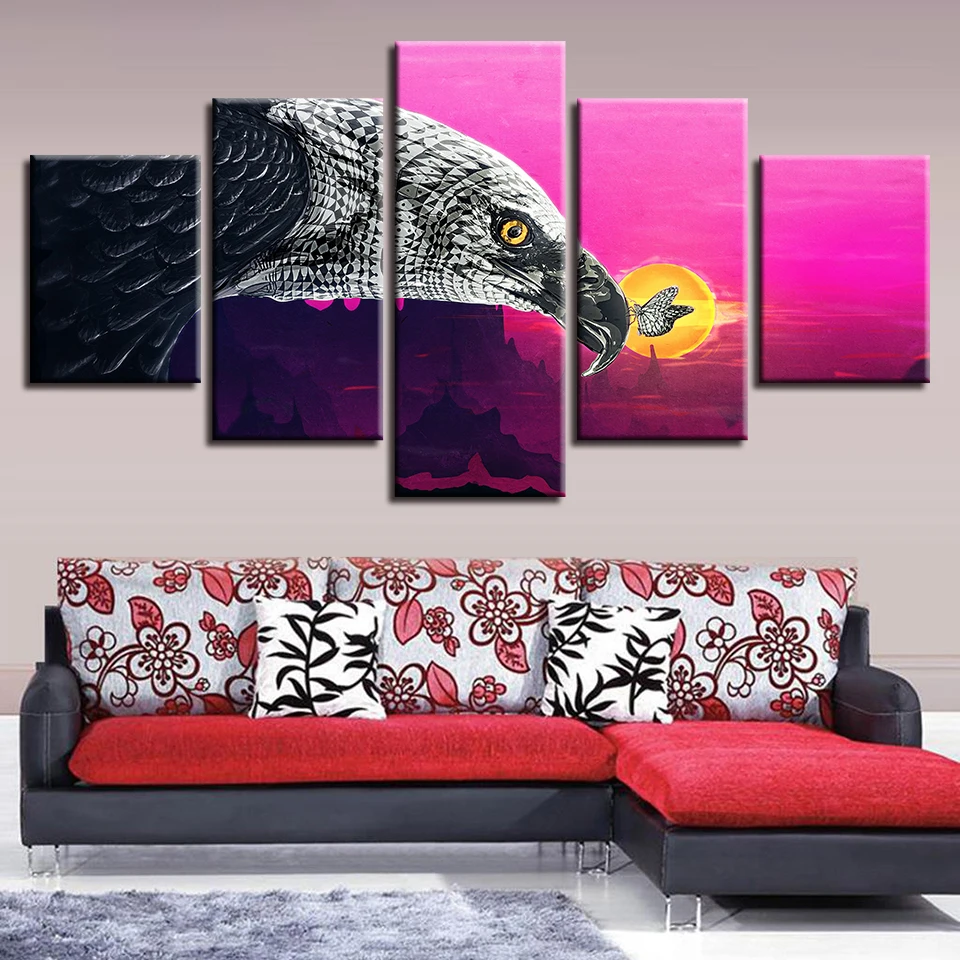 Холст HD печатные картины Wall Art 5 шт. Белый Орел в виде цветов и бабочек фотографии