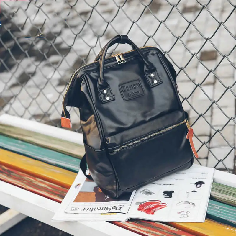 Черный Women Fashion PU Leather Female Backpack Bag Korean Multifunction School Bag Teenage Girls Large Capacity Waterproof Backpacks - Цвет: Черный