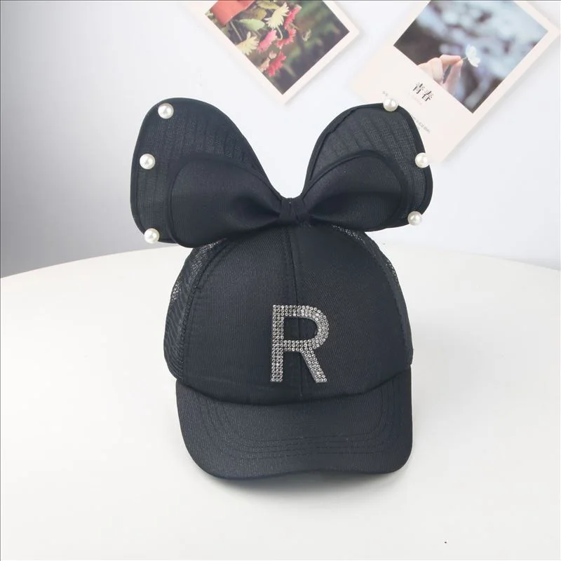 mesh R black Doitbest/шляпы для родителей и детей, детская бейсбольная Кепка в стиле хип-хоп, летняя детская Солнцезащитная шляпа с буквенным принтом «R», сетчатые кепки с большим бантом для мальчиков и девочек, бейсболки - Цвет: mesh R black