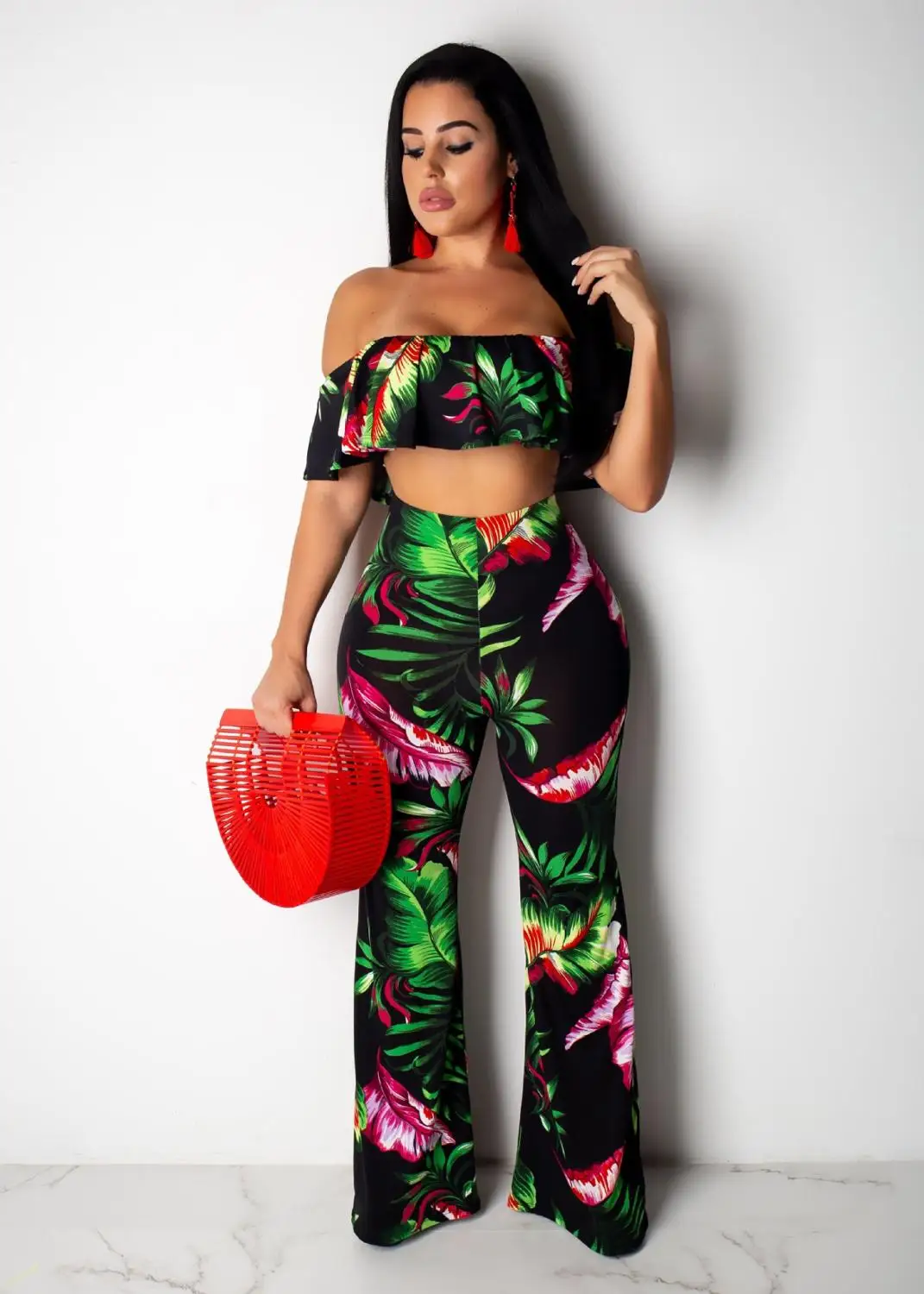 Сексуальный Повседневный Спортивный костюм женский топ с оборками и вырезом