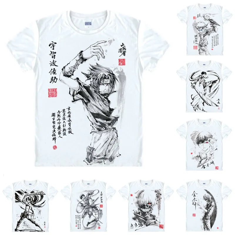 アニメエレンイエガーtシャツ漫画のプリントケンkaneki東京グールtシャツ繁体字中国語水墨洗浄絵画現代インクと洗浄