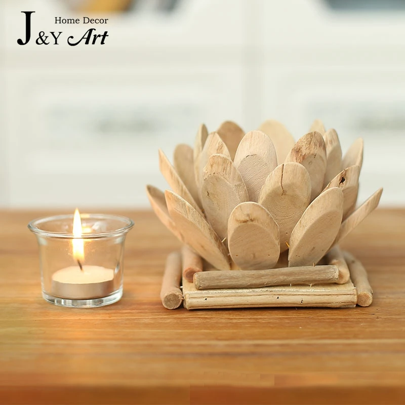 Ручной деревянные подсвечник творческие лотоса с небольшой tealight для украшения