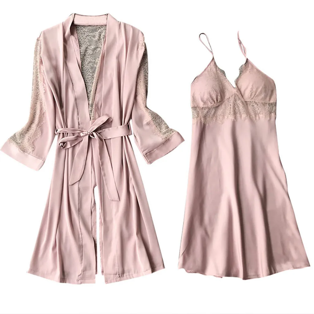 Pink Модное женское сексуальное кружевное нижнее белье на бретельках, ночное белье, комплект нижнего белья nuisette femme de nuit, сексуальное шелковое платье - Цвет: Pink