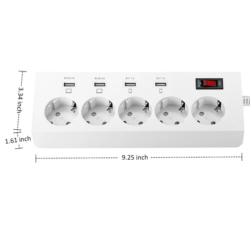 Электрическая розетка ЕС Plug мощность полосы 4 AC ЕС Plug Outlet 5 В в 2.4A 6USB зарядки мощность доска 1,8 м удлинитель