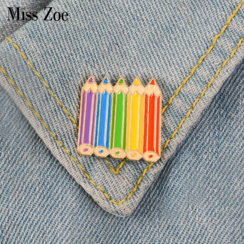 Colored pencils Enamel Pin Childhood Sweet Cute badge brooch Lapel pin Denim Shirt Collar Cartoon Jewelry Gift Kids Girls Friend