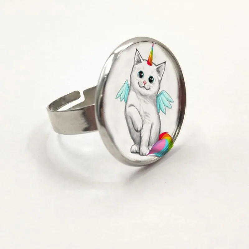 Кольцо с изображением единорога белого кота фото ювелирные изделия стеклянный