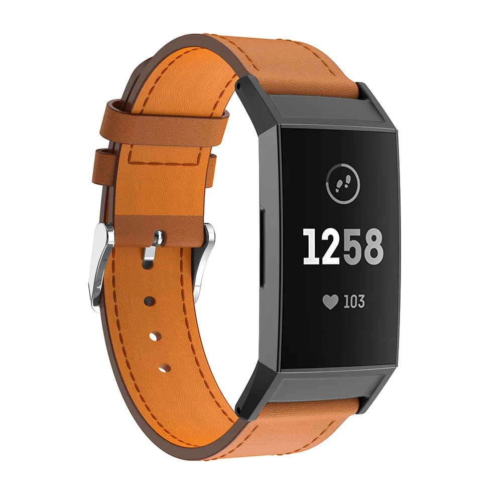 Ремешок кожаный для смарт часов Fitbit Charge 3 сменный Браслет фитнес трекера 4 ремешка