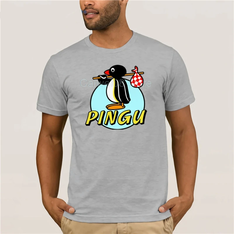 Fashion T Shirt 100% Cotton Free shipping PINGU ALL SIZES White cotton men summer fashion brand T-shirt | Мужская одежда