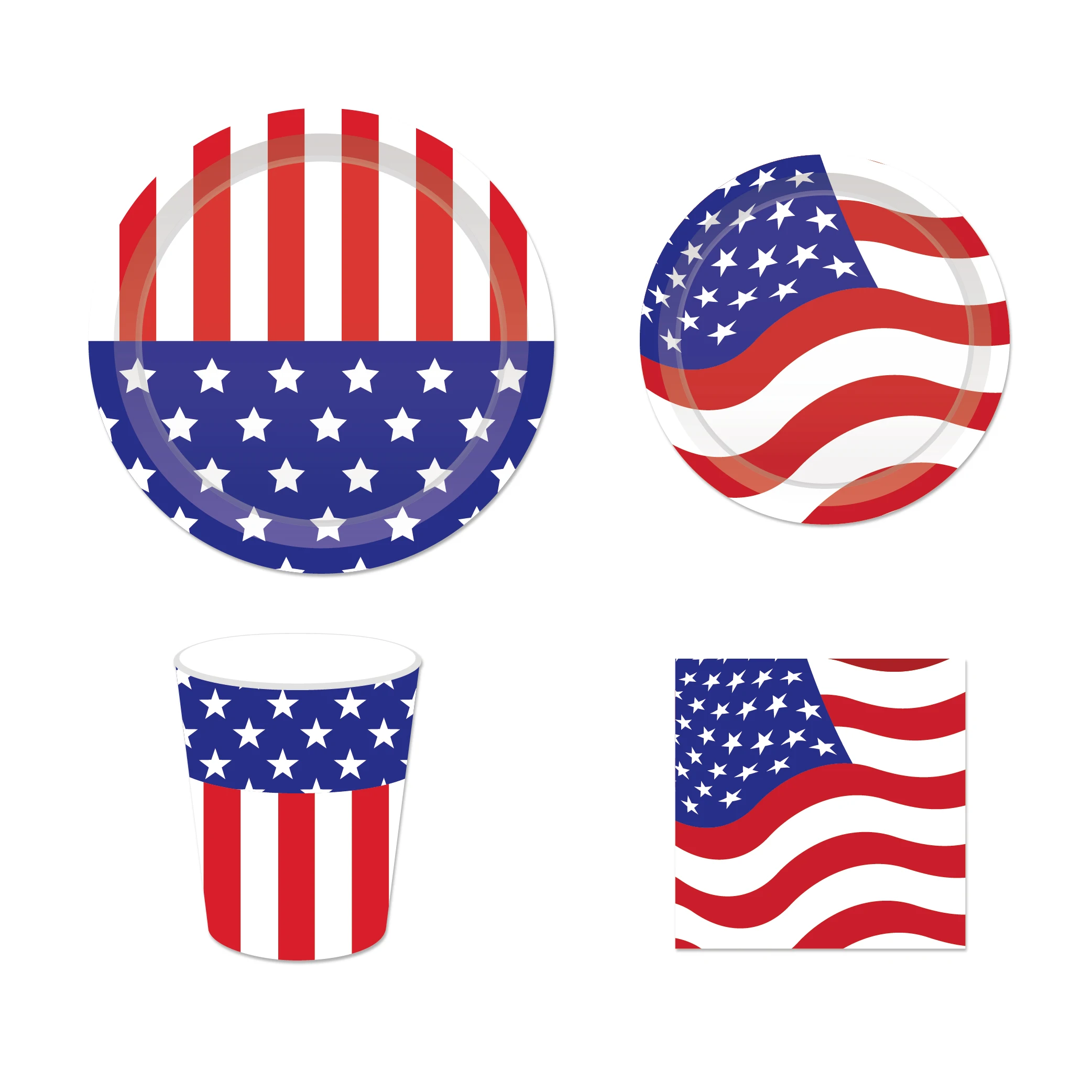 24pcs July 4th American National Day Party Decorations Disposable Plates Tableware United State Flag Supplies | Дом и сад