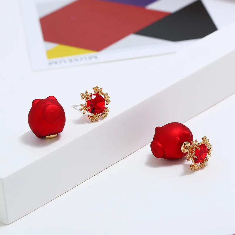 Red Crystal Snowflake Stud Earrings Wedding Party Bridal Heart Star Fashion Jewelry Accessories For Women Gifts | Украшения и