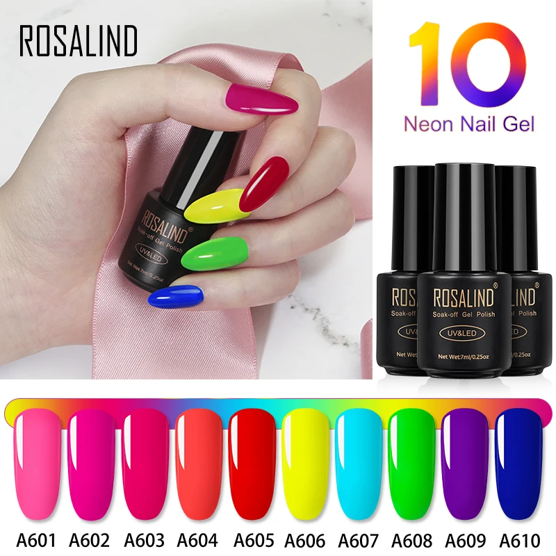 ROSALIND неоновый Гель-лак для ногтей набор Vernis полупостоянные гибридные лаки для маникюра UV Soak Off Primer Poly Gel Base Top Coat