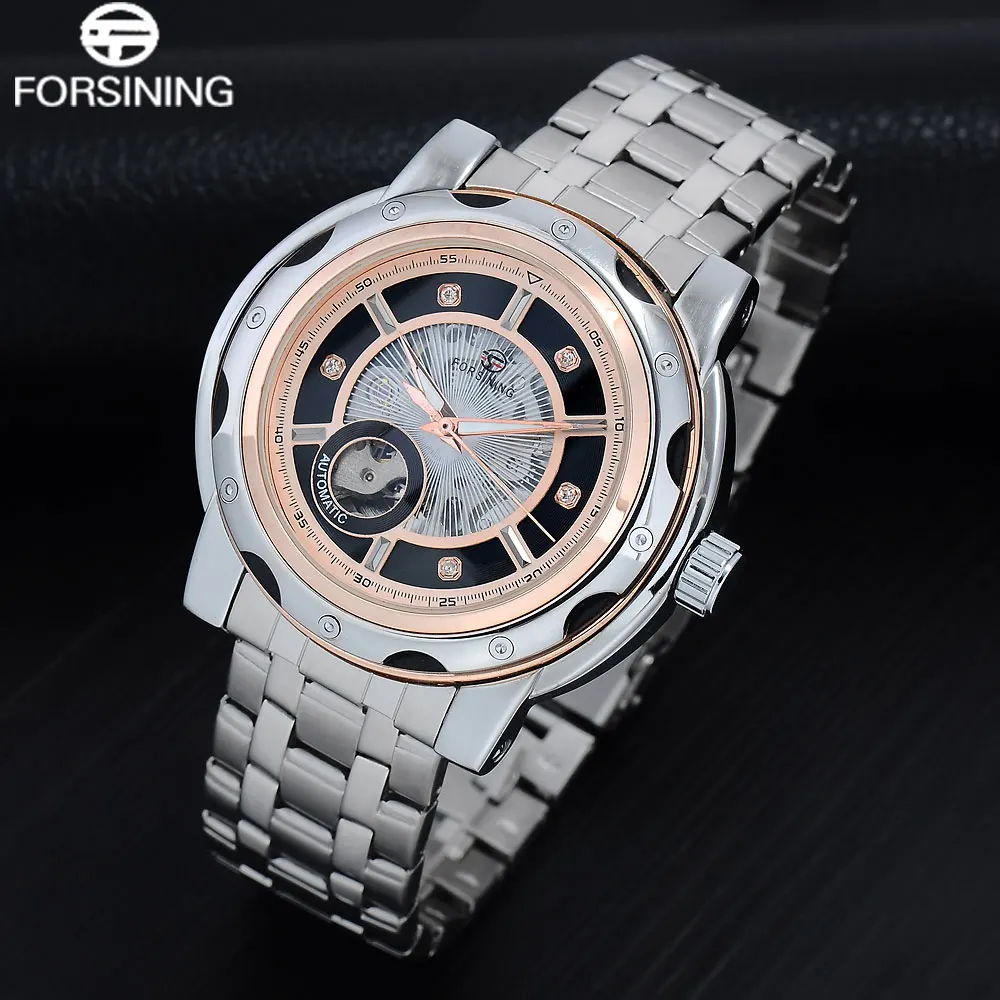 Мужские механические часы FORSINING деловые автоматические из нержавеющей стали со