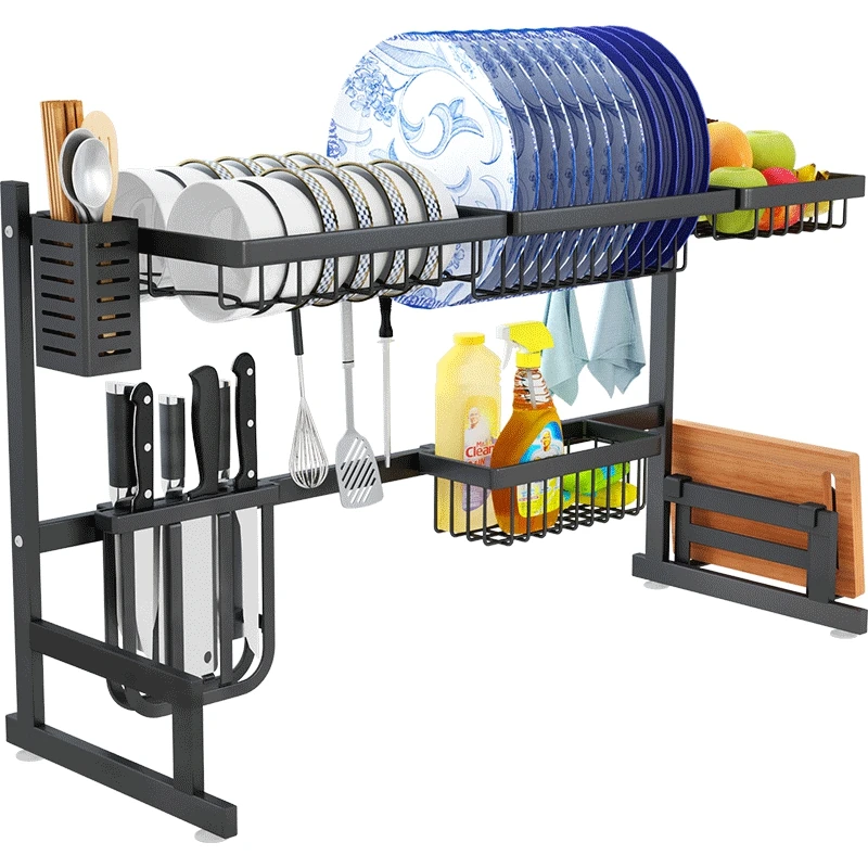 Черный Нержавеющая сталь Кухня стеллаж для выставки товаров раковина со