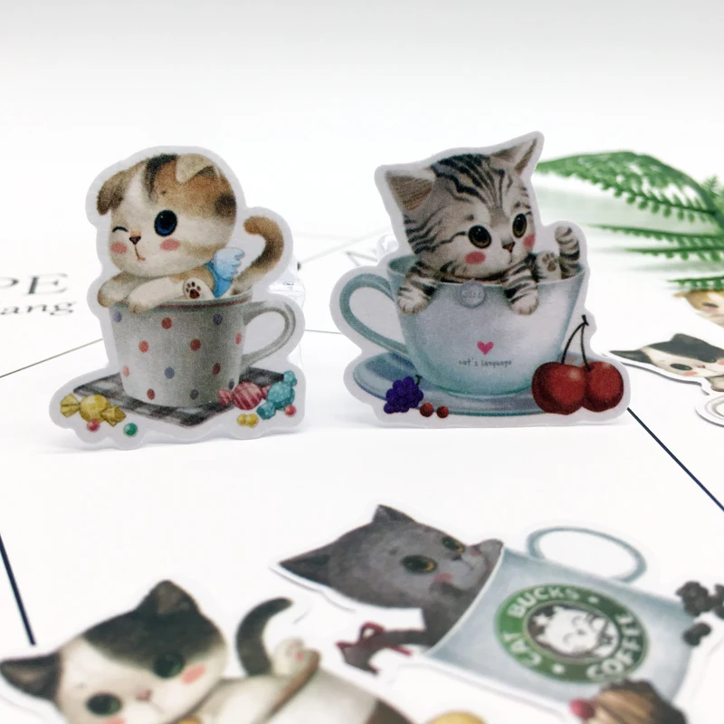 10 шт. DIY милый кот в чашке бумага Васи стикер Дневник, фотоальбом наклейки для блокнота
