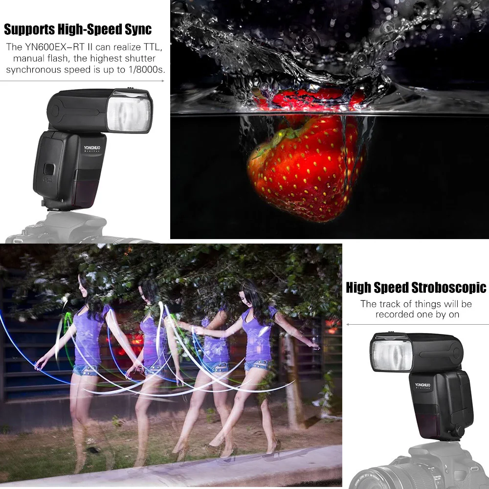 2 шт. YONGNUO YN600EX-RT II 4G Wireless 1/8000s HSS TTL Master Flash Speedlite + 1 YN-E3-RT Trigger для камер Canon |