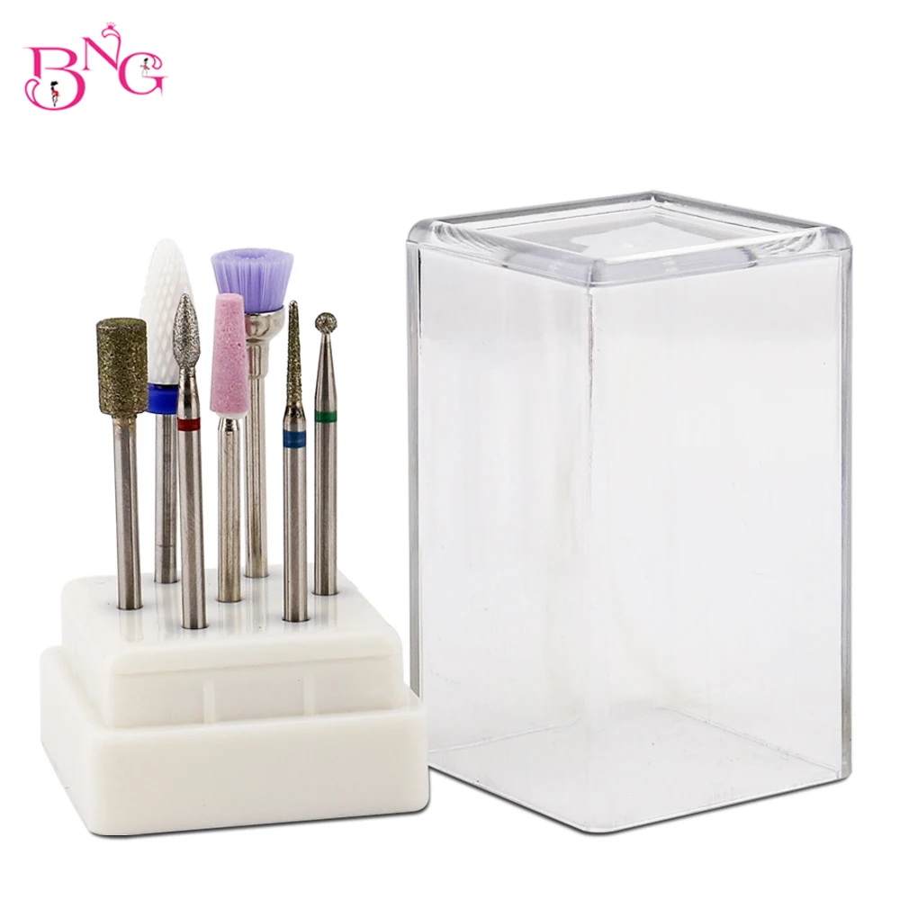 BNG 7cs/lot Nail Drill Bit Set Cuticle Art File Cleaner Electric Ceramic Gel Finger Carbide metal file Manicure Pedicure | Красота и