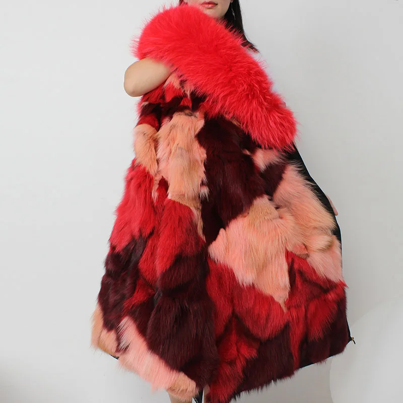 Женская джинсовая куртка OFTBUY длинная свободная парка с воротником из меха енота