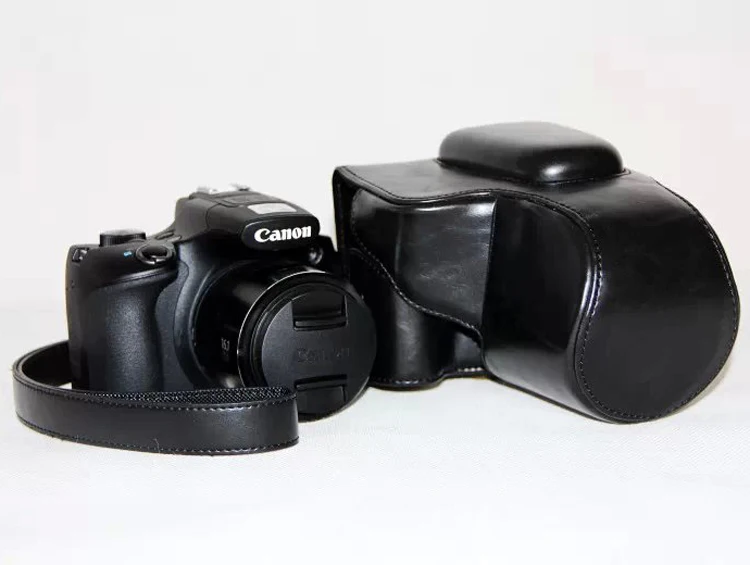Новинка чехол из искусственной кожи для камеры Canon SX60 с ремешком кофейный черный