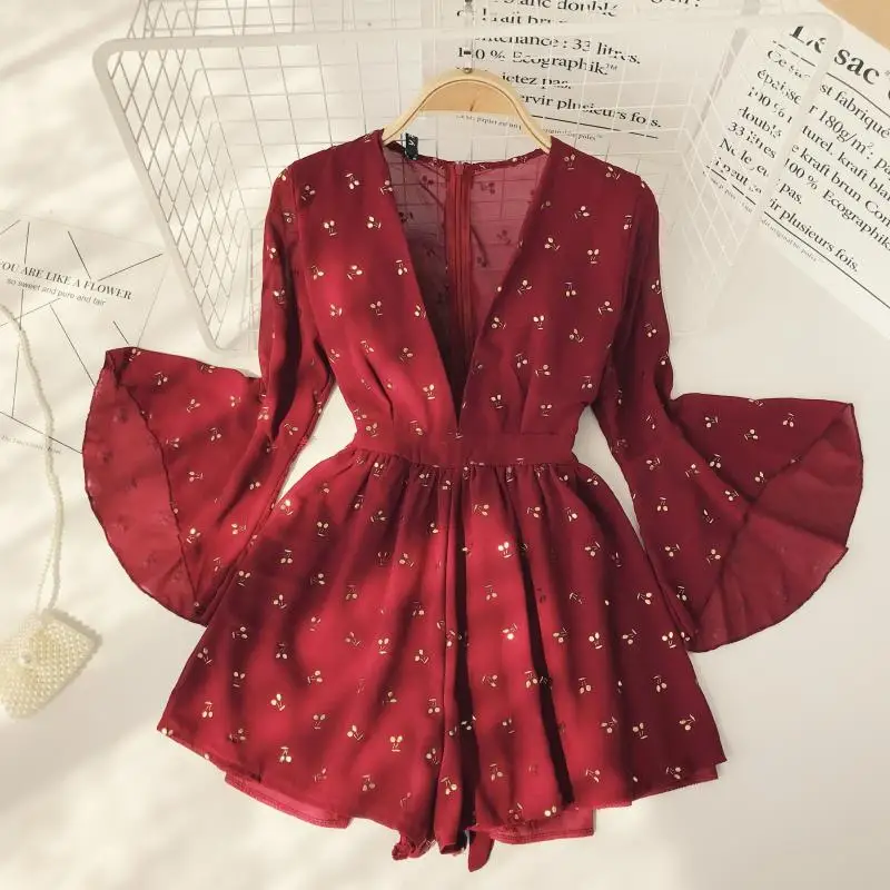 Новинка 2018 женские комбинезоны в стиле ретро красный комбинезон с расклешенными