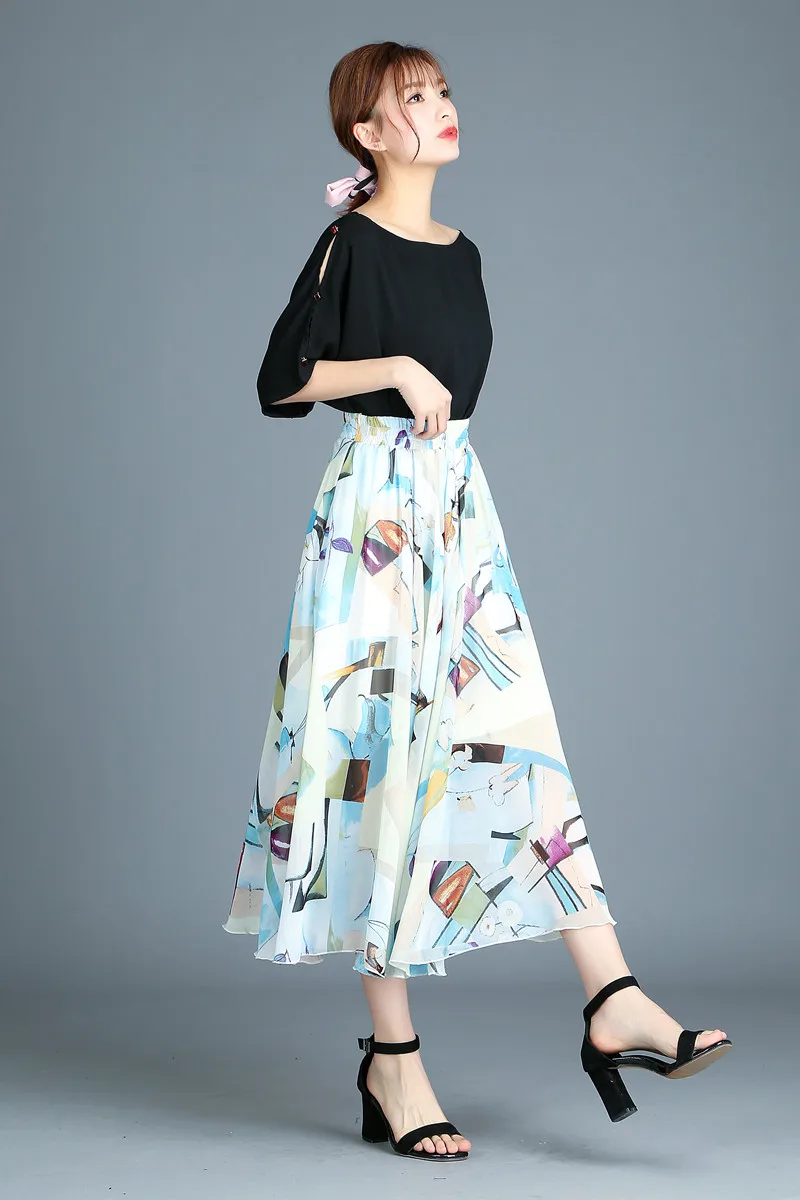 2018 летние юбки женская шифоновая юбка с высокой талией Женская длинная для