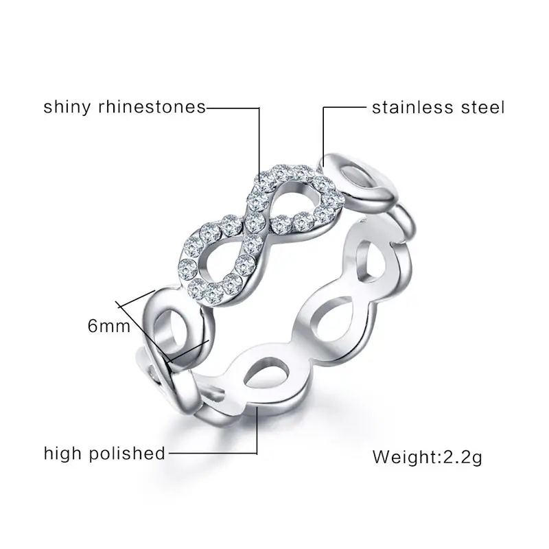 Vnox Бесконечность кольцо для Для женщин Потрясающие Камни серебро Цвет узел