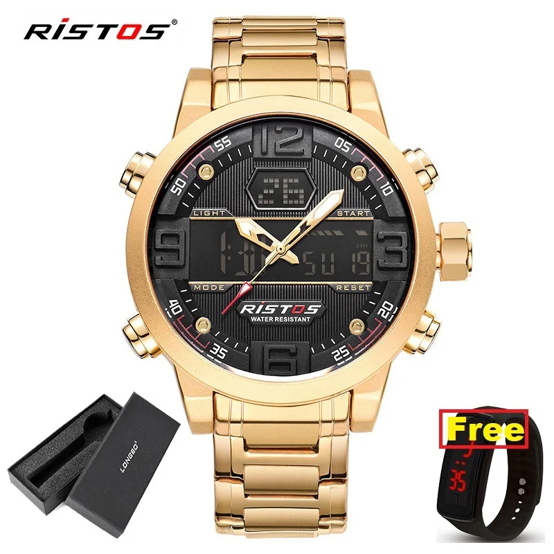 GOLD PLUS Модные многофункциональные стальные мужские спортивные часы с хронографом, цифровые водонепроницаемые наручные часы, новинка 9338 - Цвет: GOLD PLUS