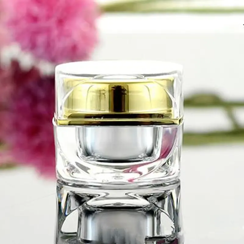 

5g,10g Empty cream jar Square Acrylic Mini sample jars Gold Silver Diy Makeup cosmetic packing container