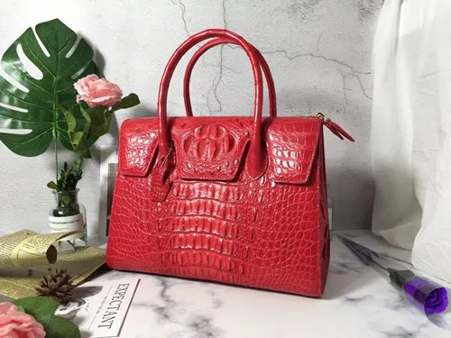 Красный Натуральная кожа аллигатора, женская большая сумка с верхней ручкой, Женский оранжевый кошелек, экзотическая крокодиловая кожа, длинный ремень, женская сумка на плечо - Цвет: Красный