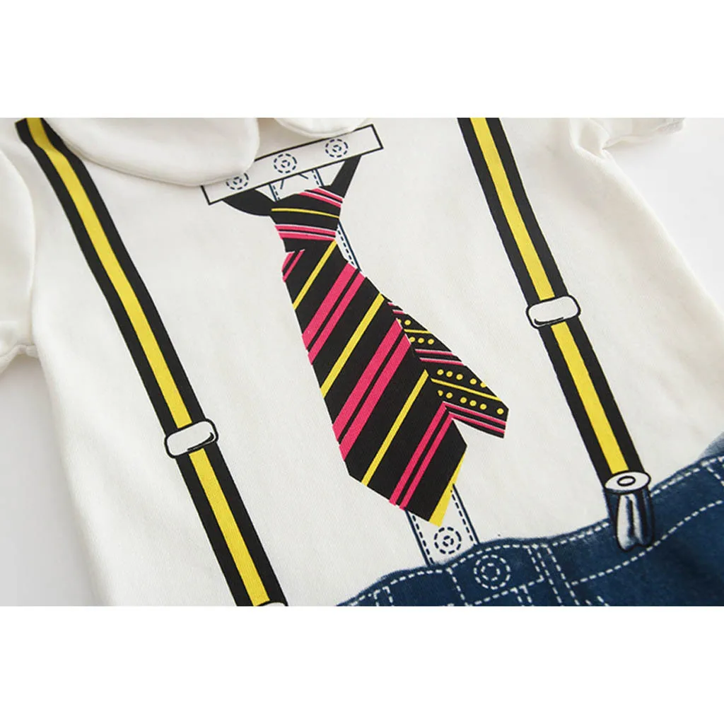 Summer Toddler Baby Cotton Kids Boy Print Cartoon Gentleman Letter Romper Clothes Jumpsuit Infant Clothing Set Dropshipping | Детская