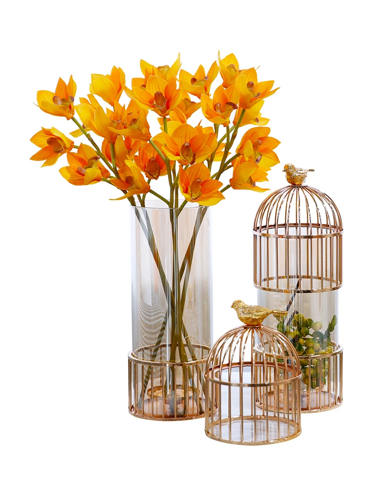 Современная креативная металлическая стеклянная ваза с птицами и цветами