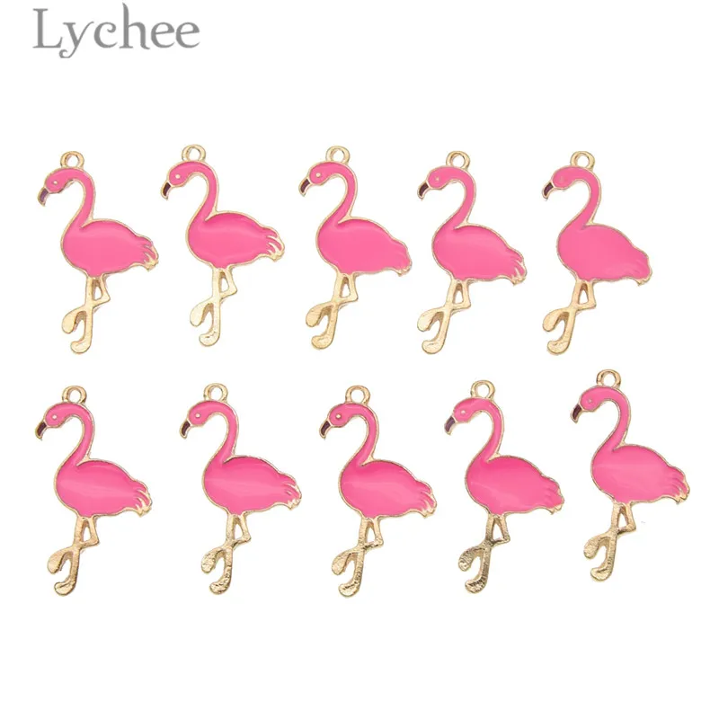 Lychee 10 шт. трендовые эмалированные подвески из сплава Фламинго DIY подвеска Розовый