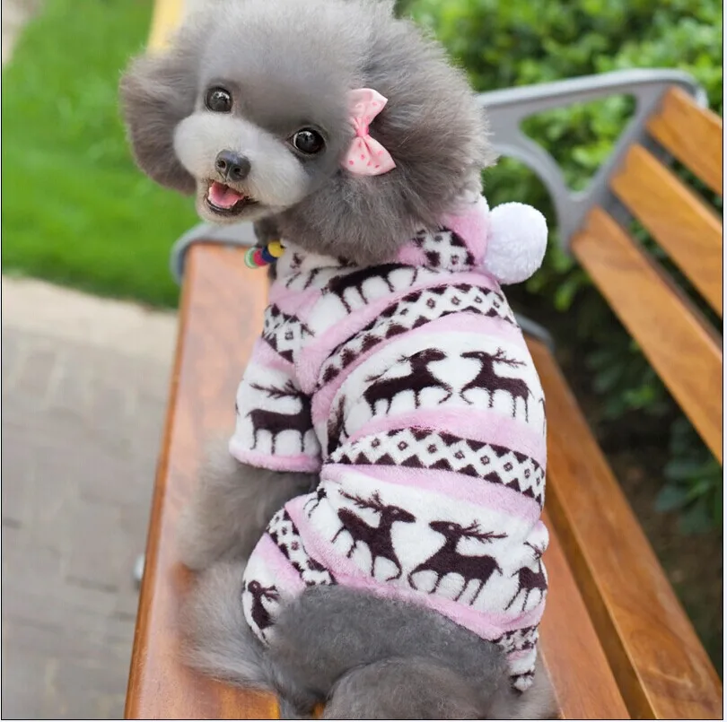Розовый Рождественские пуховые парки для собак, зимний теплый комбинезон с капюшоном, пальто, одежда, костюм для собак, щенков, одежда - Цвет: Розовый