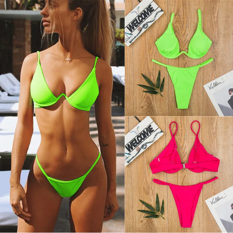 Бразильский купальник бикини 2018 с вырезами стринги купальный костюм высокая