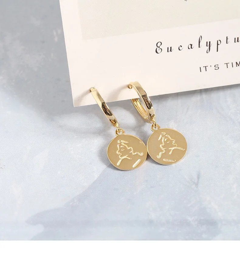 New S925 sterling silver earring fashion portrait round ear bone ear buckle wild personality trend femalegirl ear silver jewelry