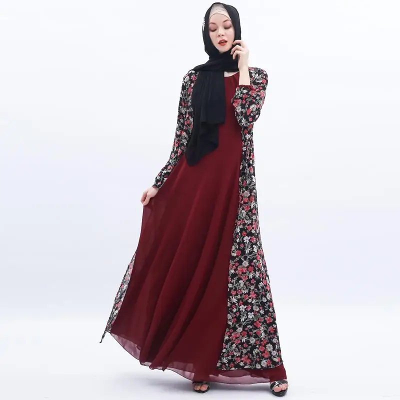 Женский шифоновый кардиган с цветочным принтом Абая джилбаб мусульманское Макси