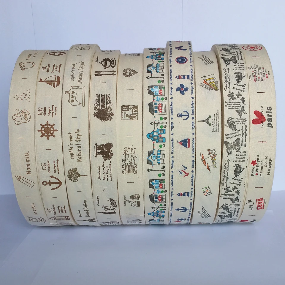 

1" 25MM 10YARD/LOTS SINGLE FACE 100% COTTON RIBBON CARTOOND ecorative Label Tag Cartoon Decoration Supplies
