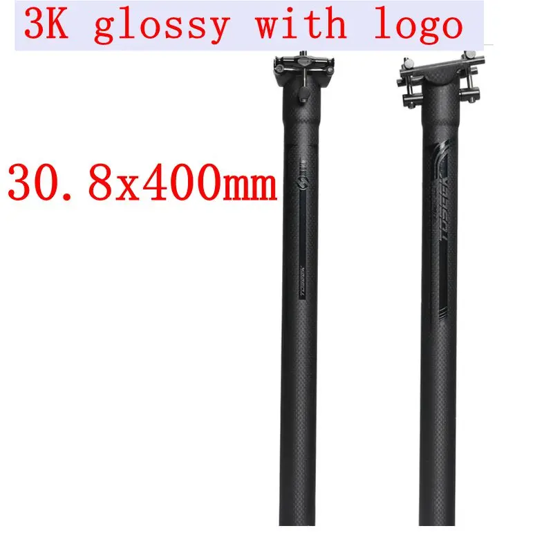 3k glossy with logo Toseek полный углеродного волокна подседельный штырь для горного велосипеда супер светильник MTB горный велосипед Подседельный штырь 27,2/30,8/31,6*400/450 мм - Цвет: 3k glossy with logo