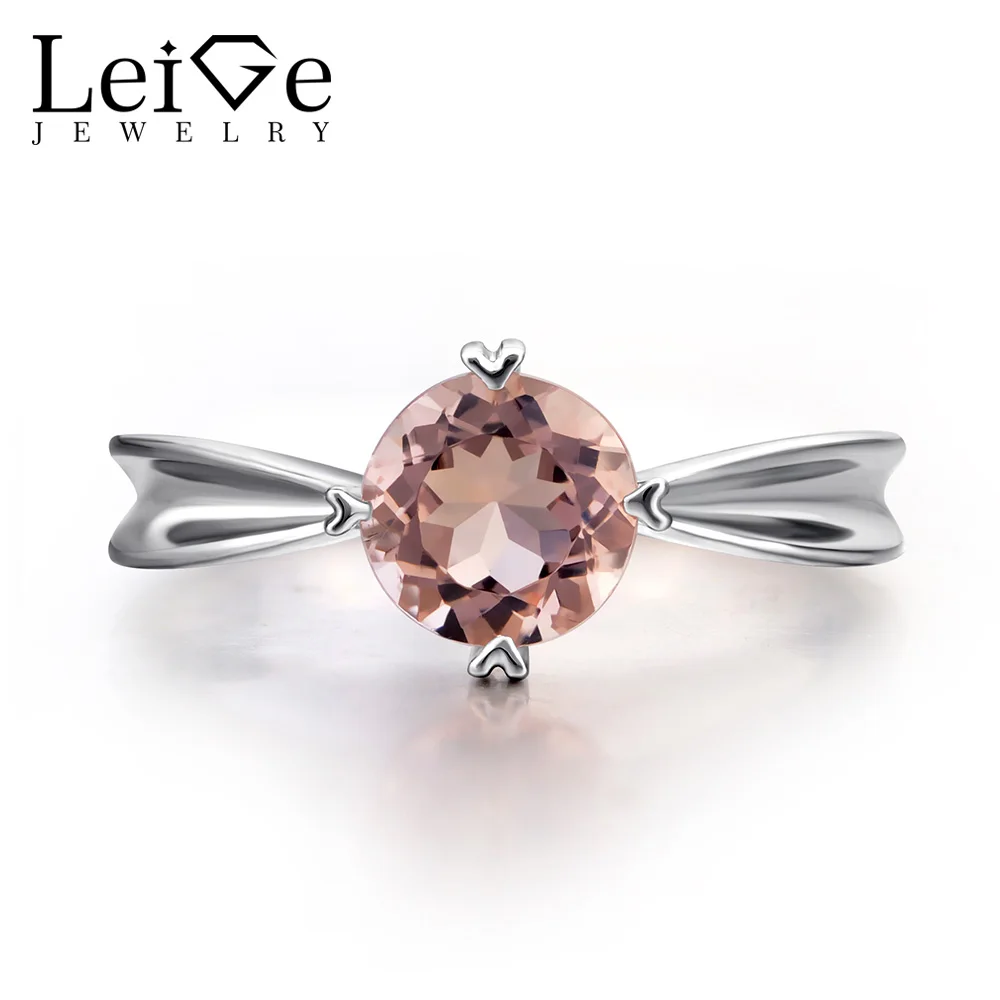 

Leige Jewelry Natural Morganite Rings Pink Gemstone Morganite Engagement Promise Ring for Women Sterling Silver 925 Fine Jewelry
