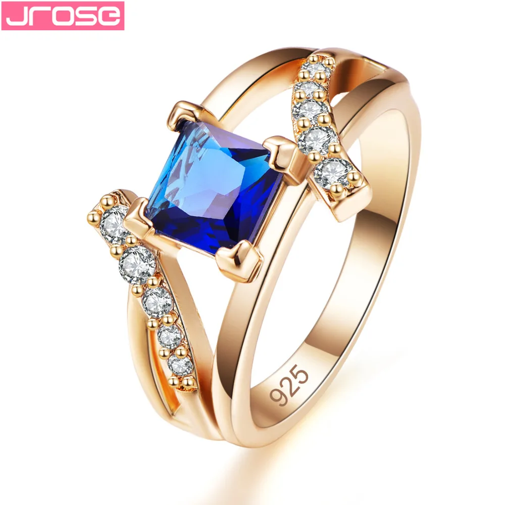

JROSE Wedding Cocktail Mystic Rainbow Blue White Cubic Zirconia Fashion Silver Jewelry Ring Size 6 7 8 9 Engagement Gifts