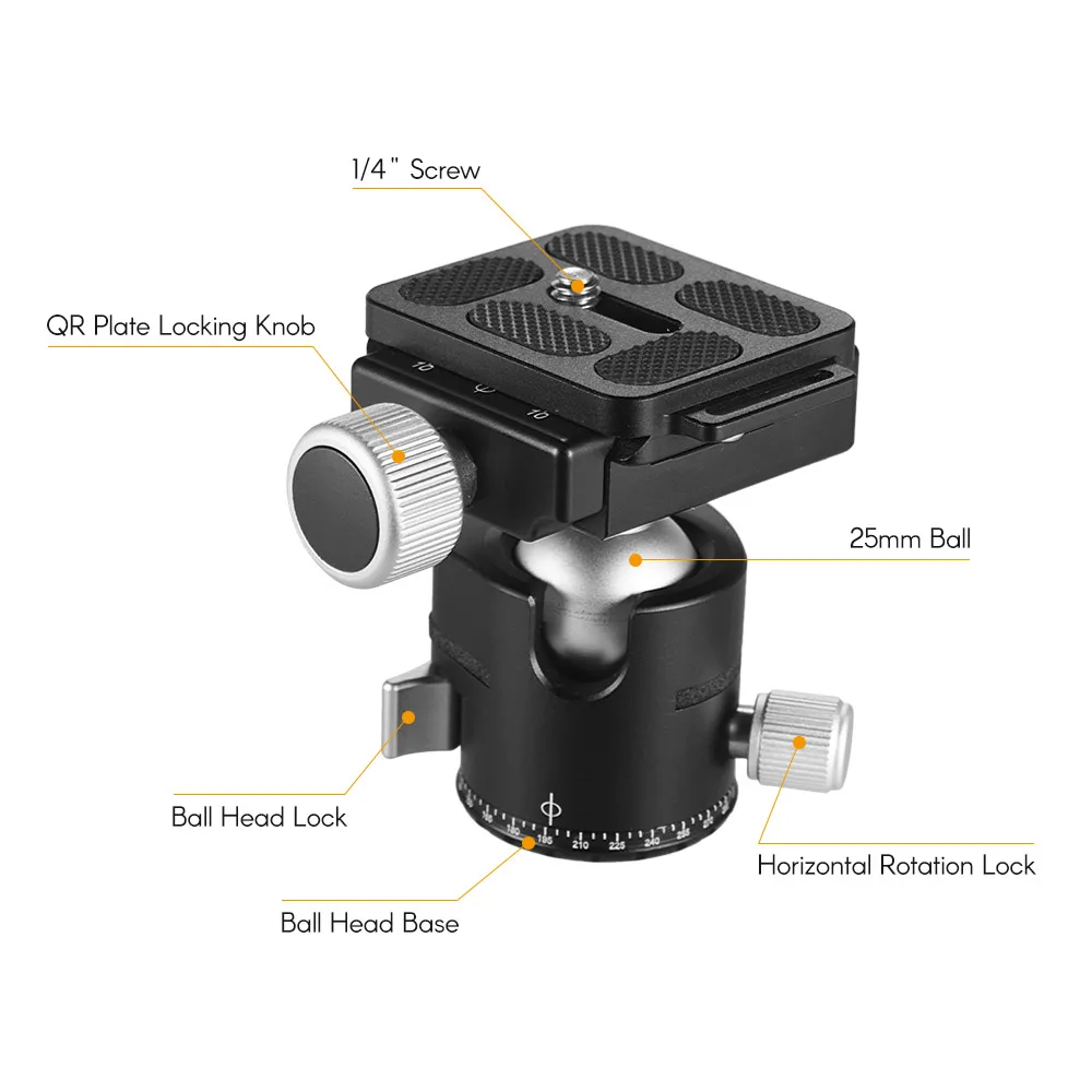 Andoer BK-25 штатив из алюминиевого сплава с шаровой головкой адаптер с винтом 1/4 дюйма или 3/8 дюйма Максимальная нагрузка 15 кг/33 фунта