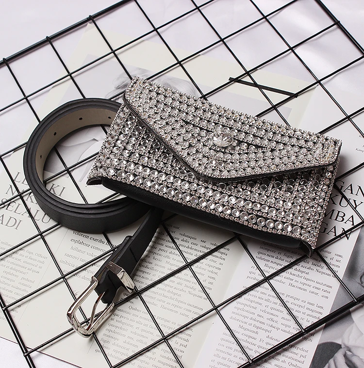 Ручная работа BLINGBLING Полный Стразы поясная сумка европейский бренд мода съемный из искусственной кожи Фанни телефон сумка Пояс Ремни
