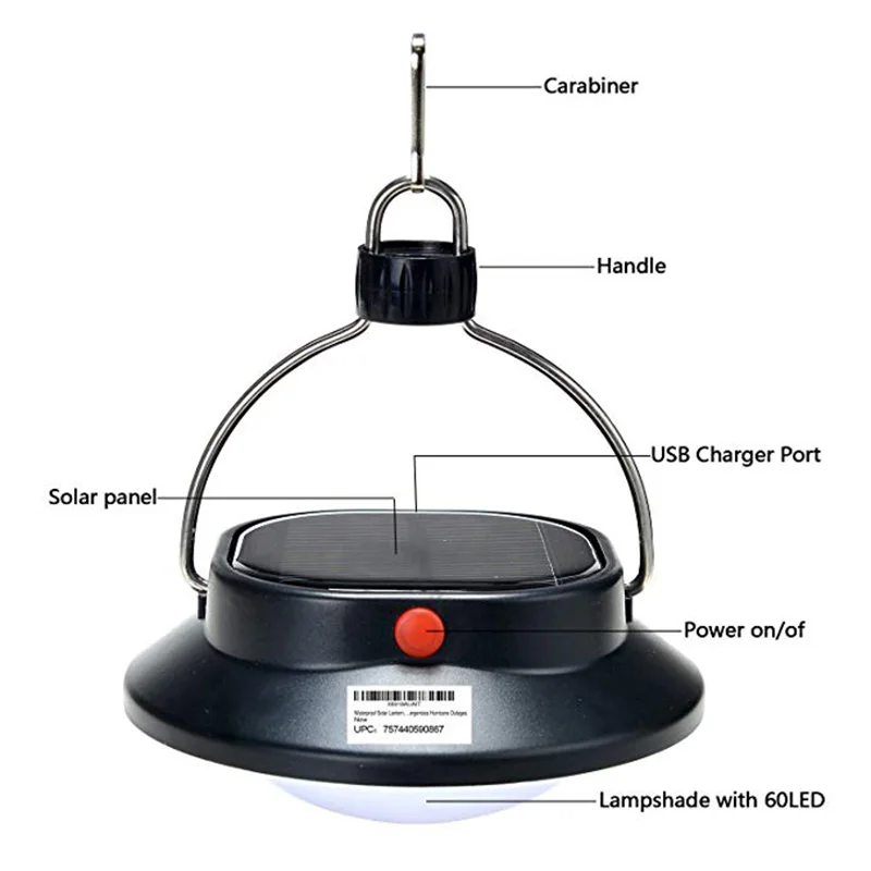 Solar Light for Camping 60 LED Portable Energia USB Power Hiking Fishing Tent Lantern Outdoor Waterfroof Sport light | Лампы и