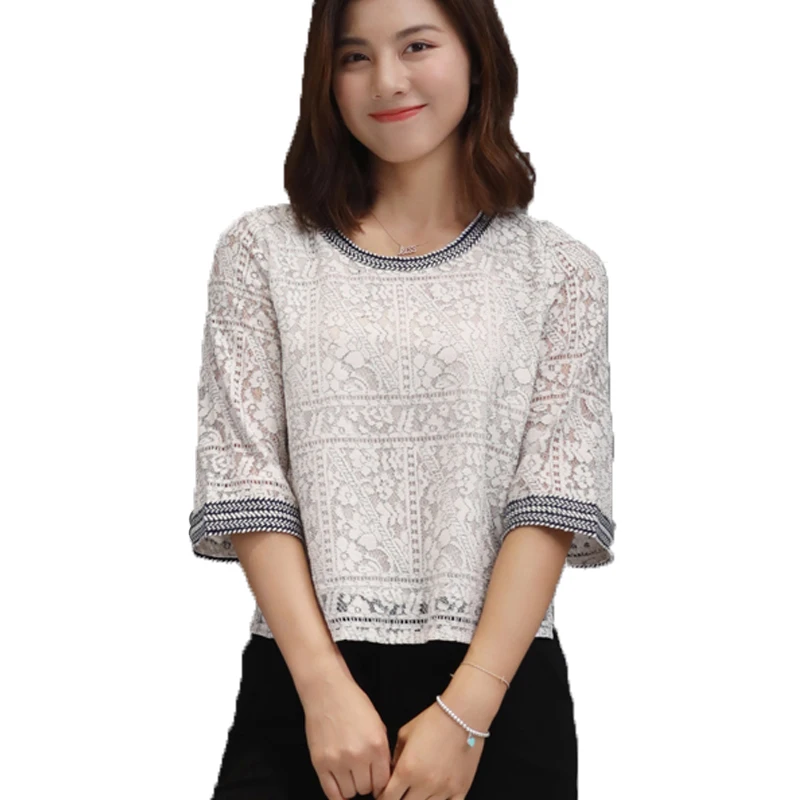 {Guoran} женские кружевные блузки больших размеров белые синие шифоновые рубашки с