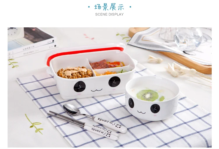 Kawaii Panda керамический Ланч-бокс с сумками Procelain Bento Ланчбокс с ложкой портативный контейнер для еды посуда Set-ZX0485