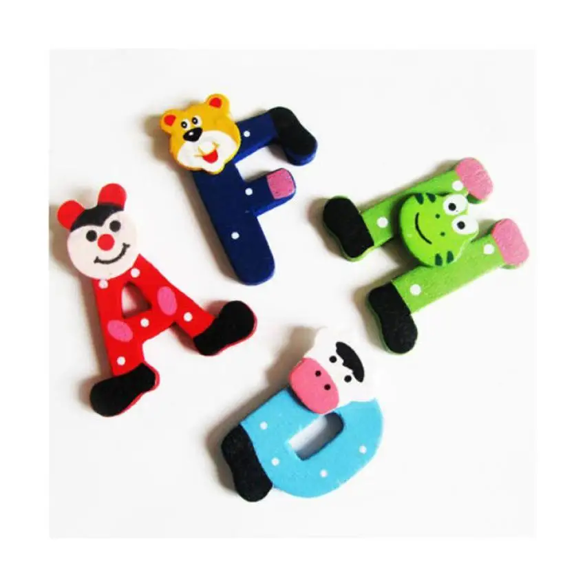 Деревянные детские игрушки 26 шт. с мультяшным животным алфавитом ABC Z букв магнит