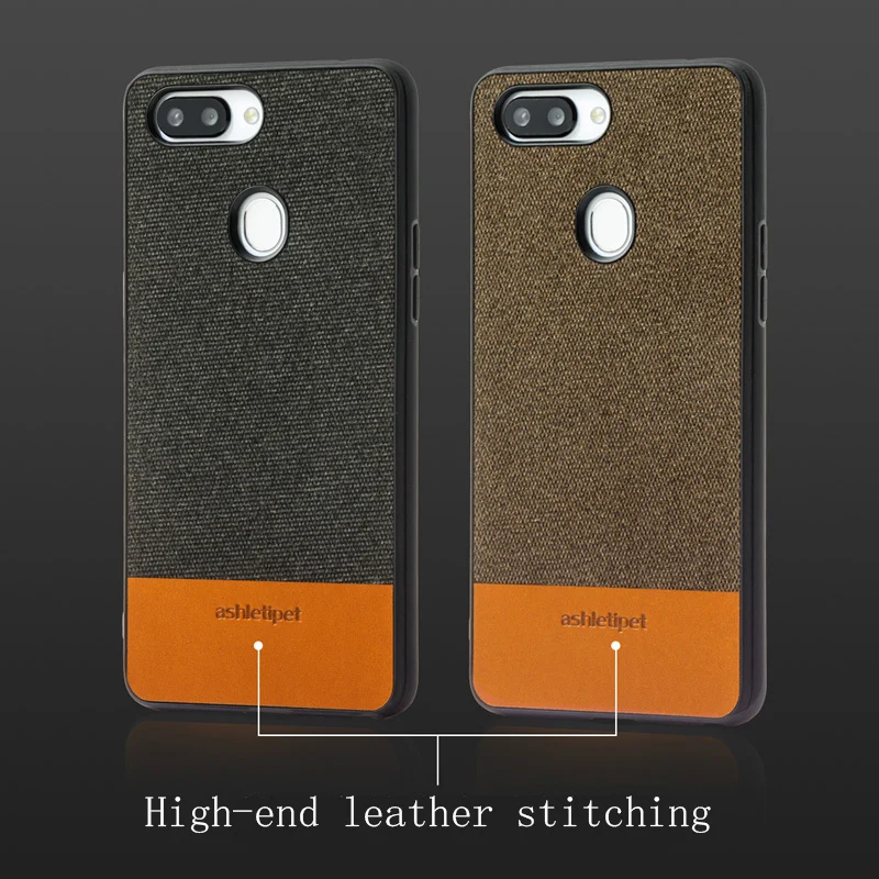 Canvas stitching Cowhide phone case for OPPO R15 magnetic adsorption leather two-color mobile protection |
